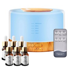 MAYCI精油水氧機，大容量香薰加濕器，七彩夜燈，附遙控器，精油套裝, 木紋(非木製), 搭配6瓶水溶性精油(香味隨機)