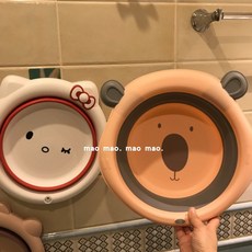 可愛學生折疊盆洗臉盆，輕巧便攜，多功能用途，學生宿舍必備, 摺疊臉盆-粉大臉熊+小貓咪紅, 1個