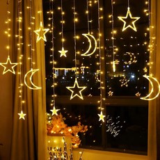 臺灣出貨 聖誕新款LED裝飾窗簾燈 戶外露營裝飾布置閃燈串燈 滿天星氛圍燈 星星燈 插電款, 彩色,升級24V星星款3.5米太陽能款+遙控, 1個