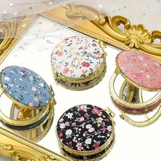 [프리미엄] 꽃거울 손거울 양면 미러 미니 예쁜 휴대용 원형 작은 접이식 폴딩 패브릭 포켓, 1개, 블랙