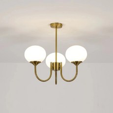 美式簡約風主臥燈，北歐設計師創意復古溫馨包豪斯餐廳吊燈，營造溫馨舒適氛圍, 3頭-D500*H250mm-銅色+奶白,三色光