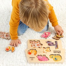 짝이맞으면 동물소리나는 꼭지퍼즐 조각맞추기 원목판퍼즐, 6피스, 1개