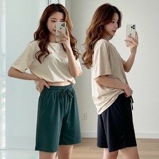 (1+1) 쿨쉐어 여성용 루즈핏 모달 찰랑 밴딩 반바지 홈웨어
