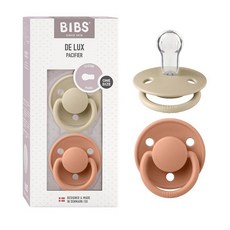 BIBS De Lux 아기 젖꼭지 2팩 | 덴마크산 | BPA 프리 더미 수더 둥근 젖꼭지. 실리콘 원 사이즈 (0-36개월) 클라우드/스틸 블루, Vanilla/Peach