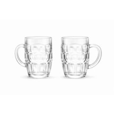 B Unique 딤플 파인트 맥주 잔 - 560ml(19온스) 무연 대형 머그 손잡이가 달린 두꺼운 유리 클래식 독일 스타일 디자인 2개 세트 273008, B Unique 딤플 파인트 맥주 잔 - 560ml(1