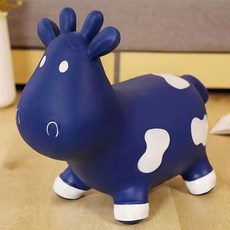 兒童騎馬跳跳馬充氣兔子跳跳鹿 加大加厚橡膠馬皮寶寶嬰兒搖搖馬, 1個, 無音樂/加厚新款/可愛牛牛 /藍色