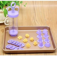 臺灣出貨 曲奇槍做餅乾模具奶油裱花嘴溶豆烘焙工具擠花袋器套裝烘培餅乾機, 紫色款曲奇槍+小號一體刮刀（送餅乾袋, 1個
