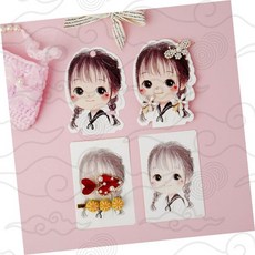 귀여운 소녀 캐릭터 스티커 헤어핀 포장 택 디스플레이 세트 문구 꾸미기 데코, 1개, 흰바탕사각(a)