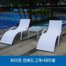 2인용 썬베드 풀빌라 수영장 야외 의자 선베드 비치 리조트 펜션 호텔 바닷가 테라스, 침대 2개 + 커피 테이블 (흰색)