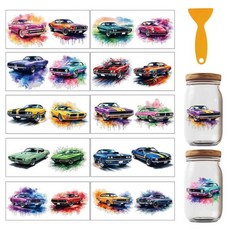 GOMAKERER 다채로운 자동차 UV DTF 컵 랩 20개 클래식 살롱 자동차 컵 랩 10장 방수 문질러 옮기는 재사용 가능한 DIY 비닐 데칼 유리 컵 가구용, Colorful Car