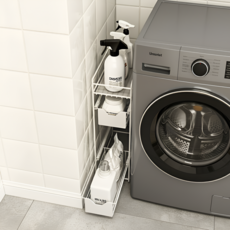 세탁기 세탁용품 틈새 정리대 자석 사이드 랙 풀아웃 수납 선반, 화이트