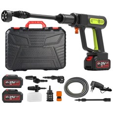 YUON 독일 무선 고압세척기 휴대용 고압세차기 모터식 쏘고쏘고365 초강력 물분사기3.0Ah 배터리 분당 16L 토출량 (콜튼 같은 스타일), 리얼블랙 배터리2개 풀세트, 블랙