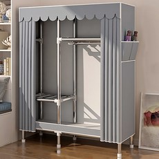 시스슈 조립식 3단 이동식 행거 시스템 강화 철제 프레임 | 대용량 하단 수납공간 & 먼지방지 커튼 장착, 회색