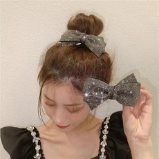 MISS FANCY 나비 매듭 헤어클립 - 글리터 라인스톤 악어 입 클립 블랙 헤어 액세서리 여성용 심플 우아함 통근 결혼식 파티 페스 무대용