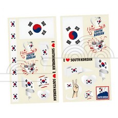 태극기 문양 응원 메시지 임시 타투 스티커 세트 형광 디자인 피부 부착용, G월드컵컬러세트