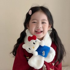 겨울 귀여운 토끼털 어린이 목도리 두꺼운 봉제, 화이트 핑크