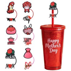 어머니의 날 빨대 커버 캡 귀여운 꽃 하트 엄마 디자인 빨대 토퍼 10mm 내구성 있는 실리콘 음료 빨대 프로텍터 팁 뚜껑 30개의 1.2L(40온스) 텀블러 컵 액세서리 장식