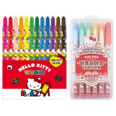 헬로키티 산리오 색연필 + 마르지마요 싸인펜 세트, 1개, 12색