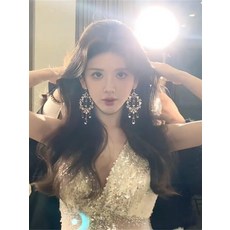 웨딩촬영귀걸이 롱드롭 플라워 귀찌 귀안뚫는귀걸이