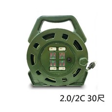 電精靈 陸戰隊捲盤式2.0/2C 電纜輪座 延長線 軍綠色 - 台灣製露營必備, 1個, 30尺, 30尺