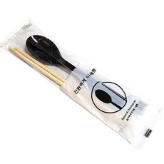 키친9단 일회용 수저세트 블랙 스푼 대나무 젓가락 개별 포장, 1세트, 50개