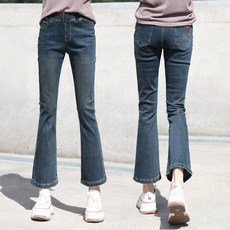동대문스타일 여성 세미 부츠컷 청바지 빈티지 페이드 워싱 스판 밴딩 8부 9부 데님