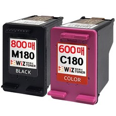 (800매 슈퍼대용량) INK-M180 INK-C180 잉크세트 호환 M180XL C180XL SL-J1770FW SL-J1660 SL-J1663 SL-J1665 위즈토너, 1세트, 검정+컬러