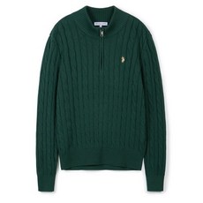 [U.S. POLO ASSN.] 남성 케이블 하프집업니트_딥그린