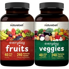 NatureBell 과일 및 채소 보충제 - 총 채식주의자 캡슐 480개 | 천연 40가지 전체 혼합 균형 비타민과 미네랄이 함유된 신선한 슈퍼푸드 포뮬러 GMO 프리 1385, 1개, 240
