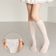 러블리 화이트 로즈 레이스 니삭스 1매