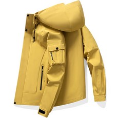 春季連帽工裝夾克 時尚休閒運動沖鋒衣, 3XL 建議體重（77.5-85 公斤）, 姜黃色