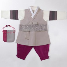 南方米色腰帶刺繡男童兒童韓服套裝AM141+福袋