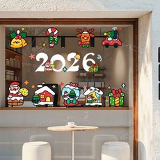 優選好物 2026新年裝飾小雪人聖誕圖標窗花聖誕節寵物店櫥窗玻璃門靜電貼紙, A款,中