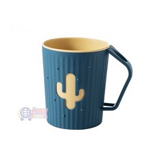 仙人掌漱口杯 刷牙杯子 45度傾斜設計 大容量洗漱杯 兒童情侶水杯, 1個, 仙人掌洗漱杯-藍黃色