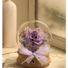 浪漫永生花球 玻璃罩裝飾 暖光燈 居家擺設 永生花禮, 紫色