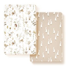 신축성 있는 울트라 소프트 저지 니트 매트리스 커버 팩 앤 플레이 시트 세트 2팩 여아용 휴대용/미니 아기 침대 시트 팩 앤 플레이용 범용 핏 안전하고 아늑함 귀여운 바, 해피 파티