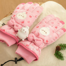 WINGHOUSE MOLANG 粉紅色滑雪手套 防水鋪棉手套 智慧觸控 冬季毛手套 卡通人物 MOLANG