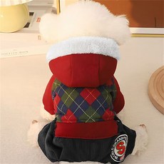 Vezri 애견 의류 강아지 후드 스웨터 연합 옷 아가일 패턴 따뜻한 가을 겨울, 1개, 레드