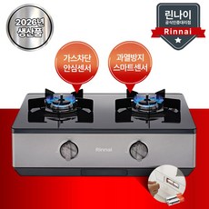 린나이 가스레인지 2구 (전면AA형) 건전지 간편교체 가스렌지 2구, 전면AA골드 실버, LNG