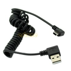 호환 USB 2.0 왼쪽 각도 90도 A 남성 미니 B 5p 스프링 케이블, 한개옵션0, 1개