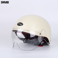 DFMEI 電動車頭盔男士四季通用半盔女士夏季防曬安全帽頭盔, 1個, 米黃色-透明短鏡:均碼頭圍(57-61)