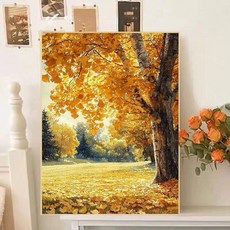 보석십자수 액자형 가을 은행 황금빛 나무 재물, 1개, 프레임 없는 캔버스 70x90cm 도구 포함