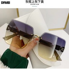 QRU 網紅大框無框切邊女士遮陽防曬墨鏡潮流太陽鏡高級感眼鏡