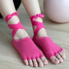 女士芭蕾綁帶露五指瑜伽襪 防滑矽膠普拉提運動襪