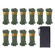 Hikeman 10팩 4mm 캠핑 로프 반사 아웃도어 가이 라인 알루미늄 가이라인 조절기 텐셔너 나일론 텐트 타이 다운 하이킹 배낭여행 방수포 캐노피 쉘터형광 그린 167, 아미 그린