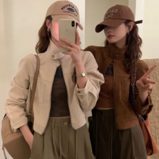 <FW 시즌오프 50%세일>빈티지 하이넥 세미 크롭 스웨이드 자켓 2color