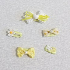 드림계곡 다양한 패턴 장식 강아지 머리핀 5p, 1개, 노란색