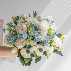 화예원 성묘 조화 꽃다발 생화같은 데이지 카네이션 산소 꽃 납골당 미니 꽃다발, 2개, 화이트