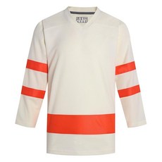 Pullonsy Blank 남성용 아이스 하키 저지 성인용 유니 정통 팀 게임 셔츠 긴소매 스포츠 팬 탑 골드 저지-블랙 스트라이프 S 309793, L, 베이지 저지-오렌지 스트라이프