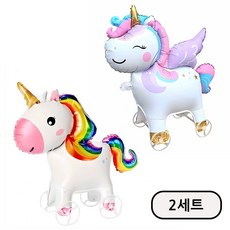 올리브파티 바퀴달린 동물 자동차 풍선 워킹풍선 세트, 2세트, 유니콘레인보우+유니콘퍼플